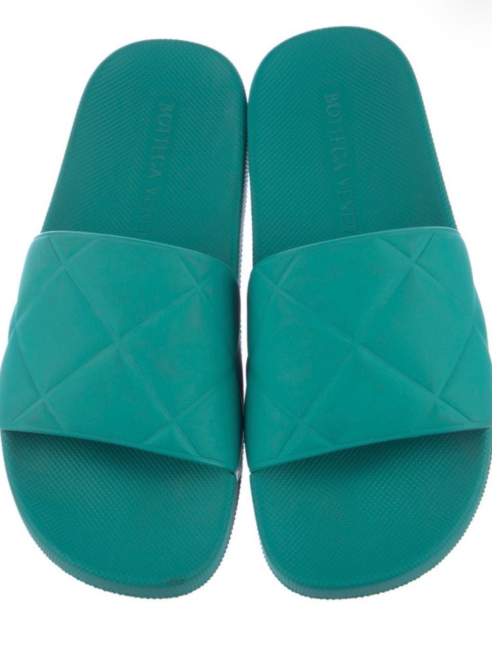 Bottega Veneta Teal Rubber Slide Sandals. Size 7.